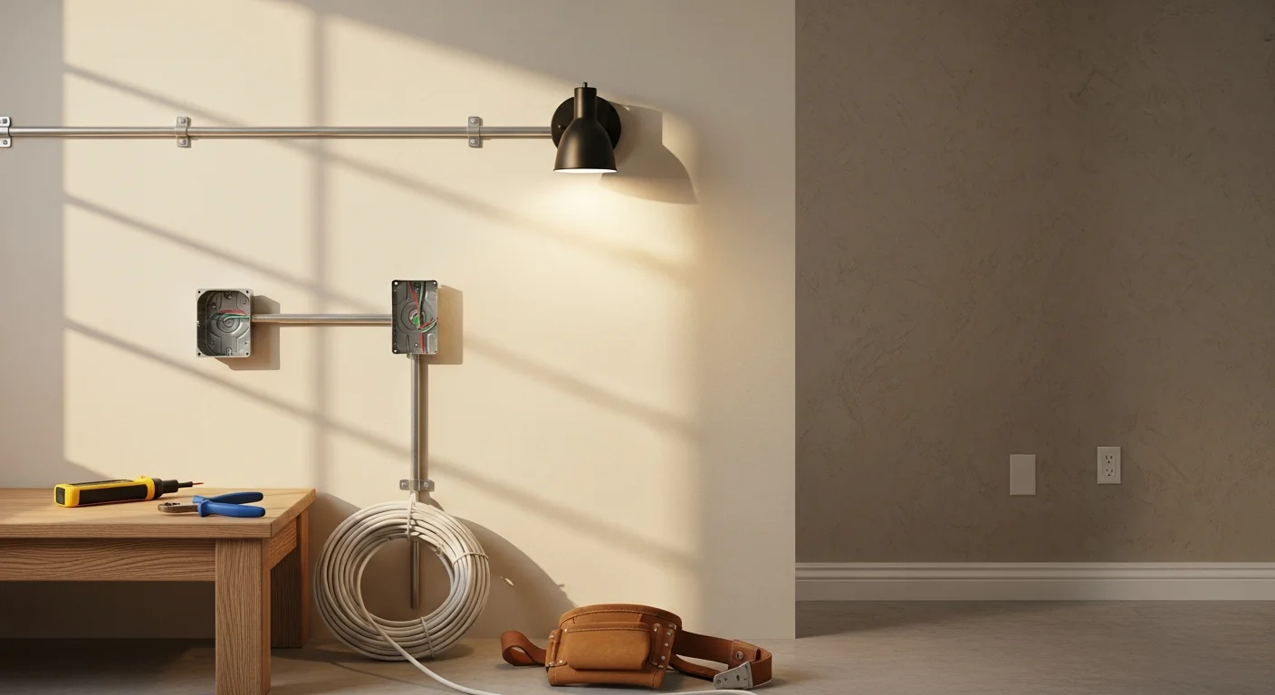 Electrician installing lighting and electrical fixtures