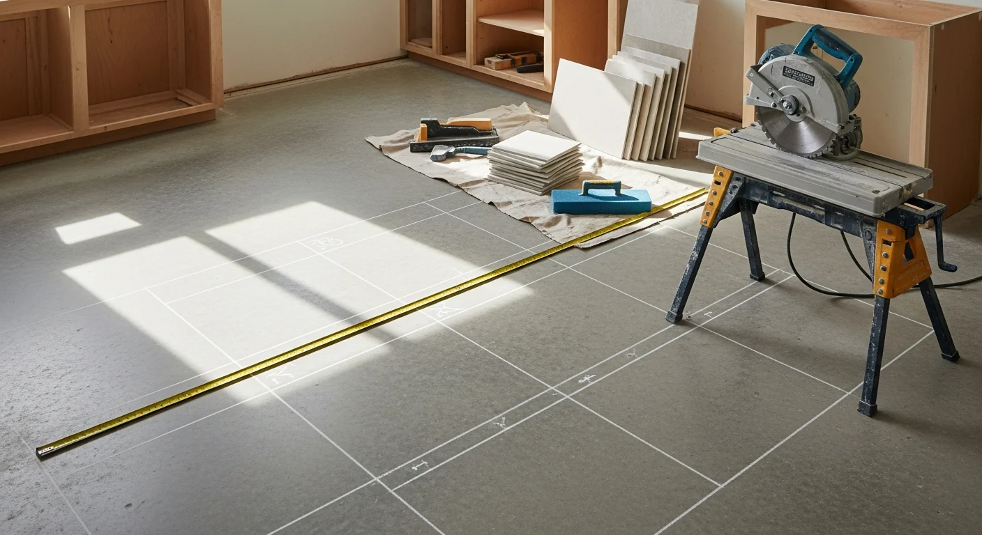 Newly installed kitchen floor in an LA County home, showing clean material edges fitted around base cabinets and a kitchen island. The finished floor reflects natural light from a nearby window, with no visible seams or gaps at the transitions.